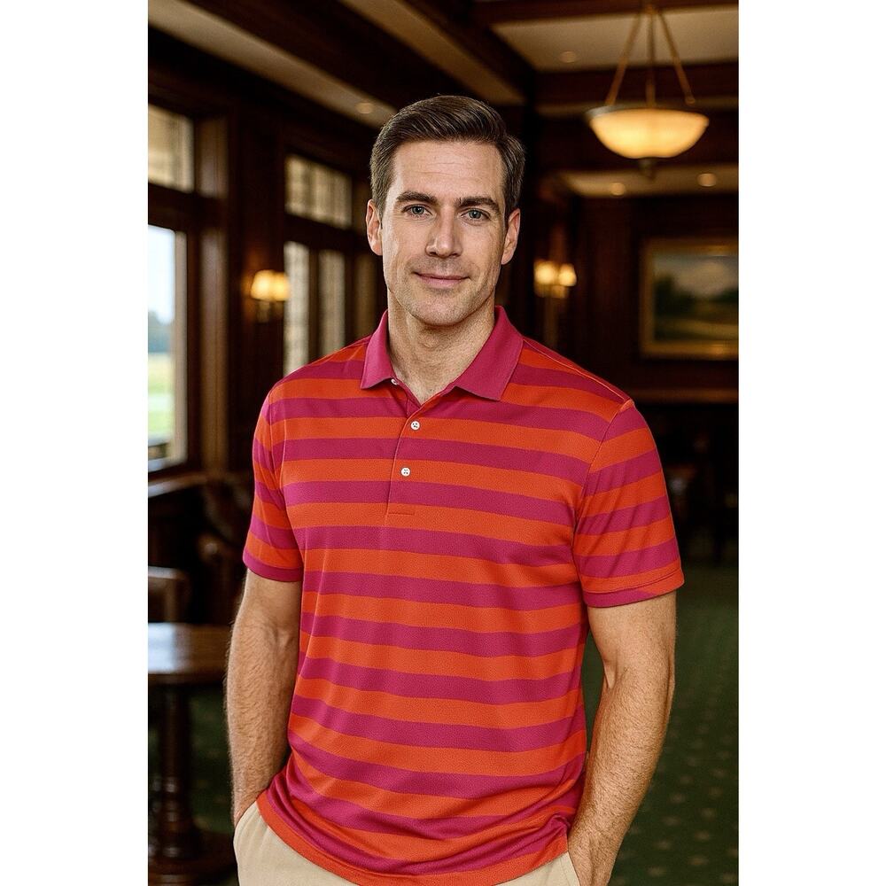 Ralph Lauren RLX Polo Golf Shirt XXL Red Color Block Striped Country Club EUC